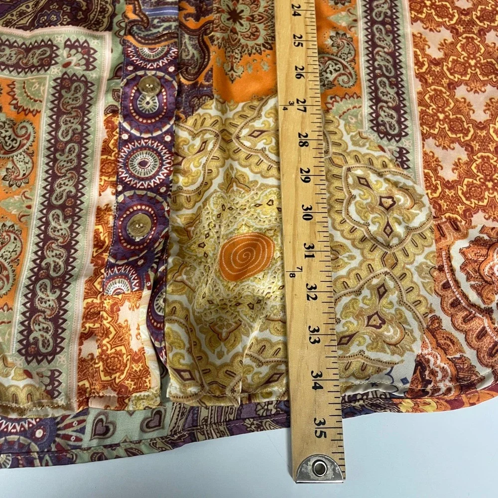 Dress Forum Paisley Patchwork Button Down Tunic Blouse M Satin Boho Retro Dress
